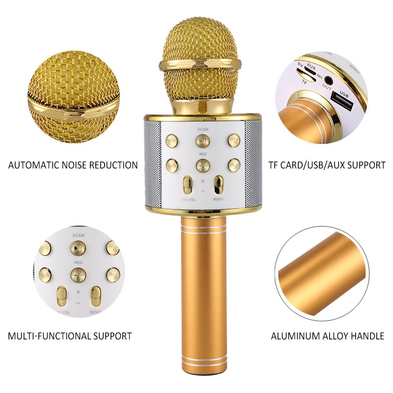 Bluetooth Wireless Microphone Speaker Handheld Microphone Karaoke Mic Music Player Singing Recorder KTV Microphone