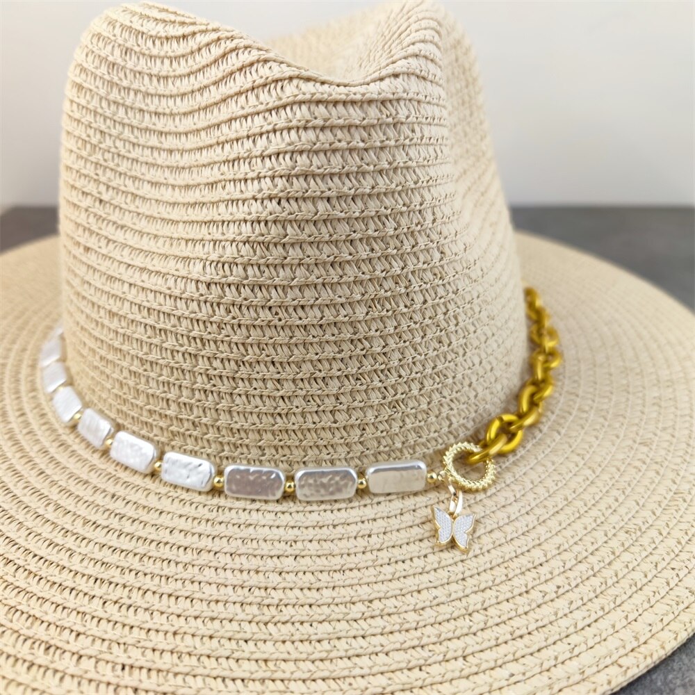 Boho stil solhat bred skygge floppy sommerhatte til kvinder strand panama stråkuppel blomsterhat femme skyggehat: 11