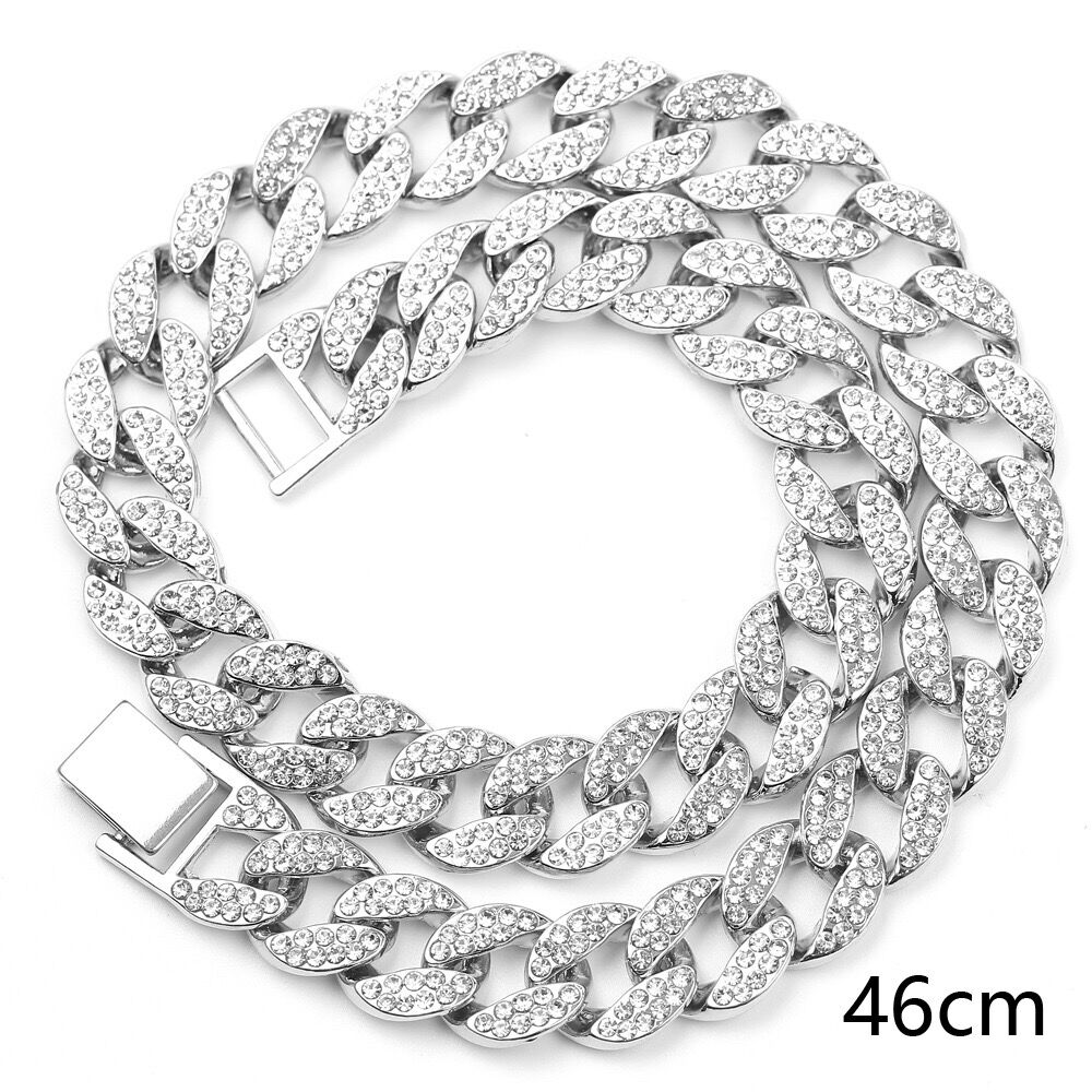 Bracelet de strass de de bijoux de Hip hop de chaîne de collier cubain glacé: Silver Necklace-46cm