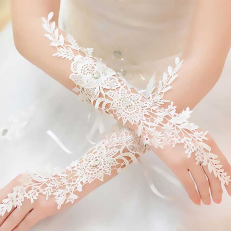 Elegante Weiße Spitze Lange Hochzeit Handschuhe für Braut Kristall Fingerlose Ellbogen Lange Braut Handschuhe Frauen Hochzeit Zubehör SL