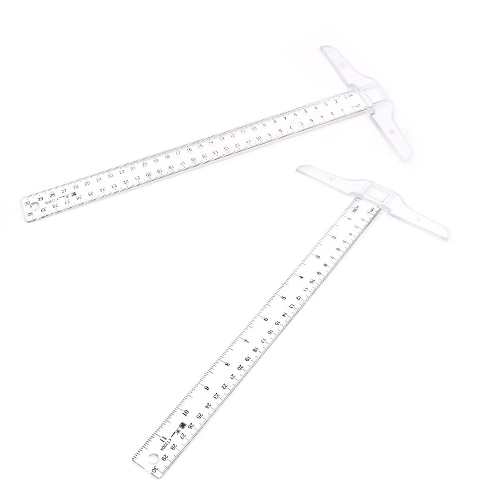 1 st 30cm t-formad linjal i plast klar transparent mått rak linjal mätverktyg