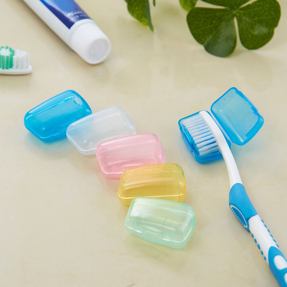 5Pcs/pack Portable Toothbrush Cover Holder Travel Hiking Camping Brush Cap Case Orange Light Green Transparent Pink Light Blue