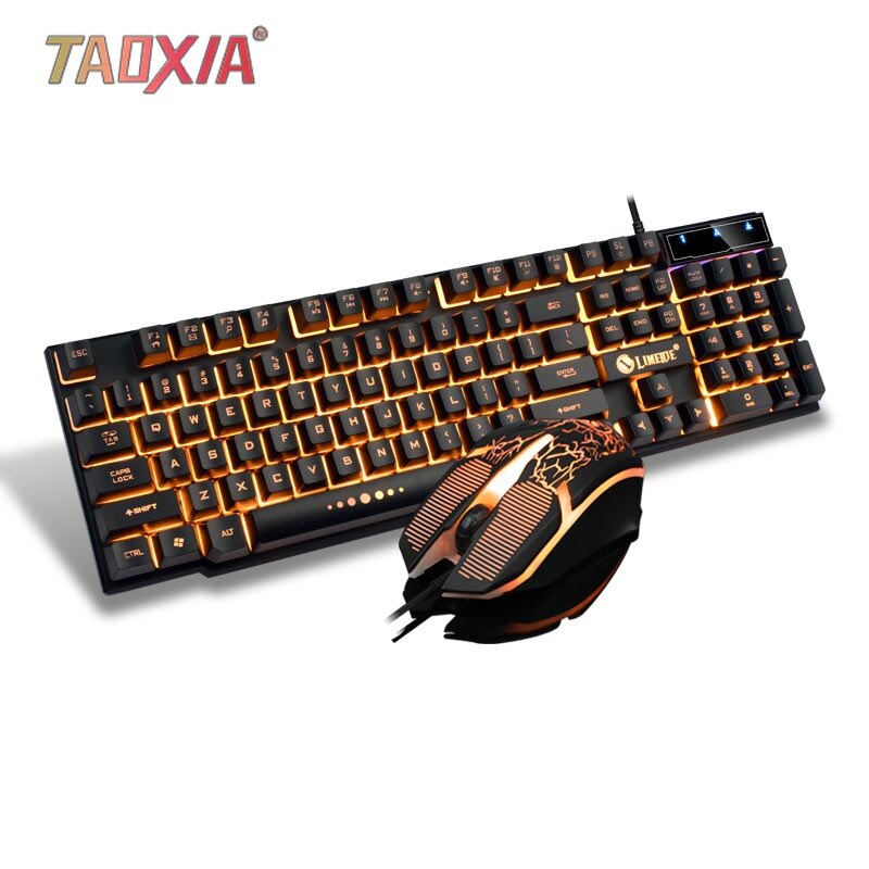 Office Household White Seven Colors Luminescent USB Cable Competitive Suspension Keyboard and Mouse Game Backlight Kit: GTX300 Black Orange