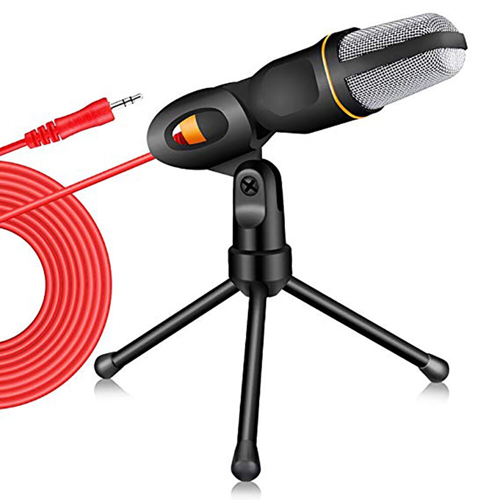 Wired Microphone with Tripod Mini Jack 3.5mm Handheld Microphone Condenser Microphone Microphone Holder: Black