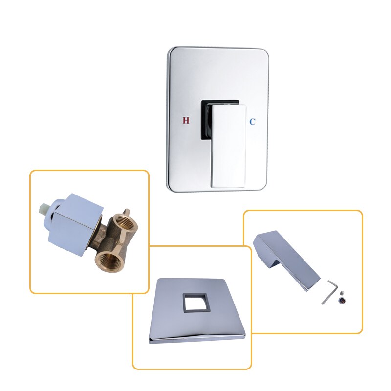 Square Solid Brass Hand Held Shower Head With Wall Connector and Hose Set Bathroom Concealed Chrome Polished Shower Faucet