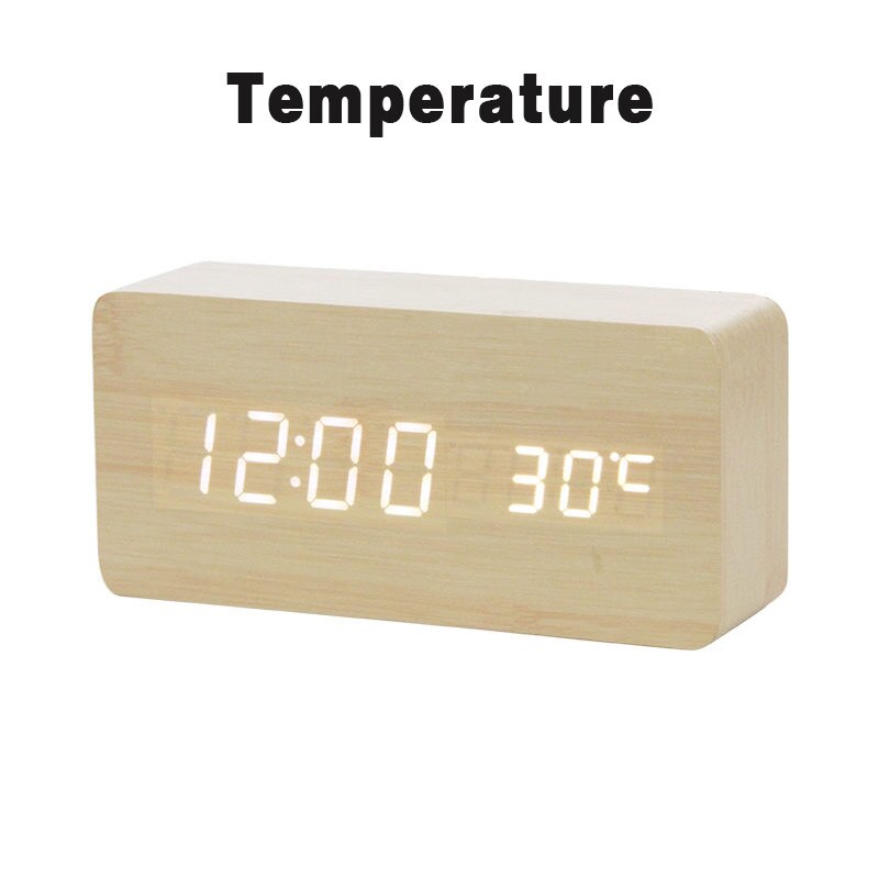 LED en bois réveil montre Table commande vocale numérique bois Despertador électronique bureau USB/AAA alimenté horloges Table horlog: L13