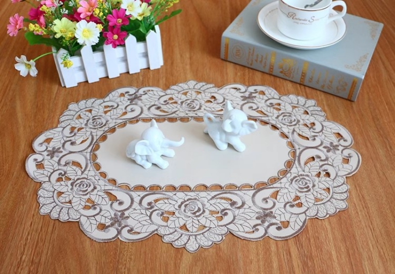 Tapete de mesa rectangular hueco bordado de tela moderno, posavasos, juego de té, cesta de flores, decoración de bar para de boda: Negro