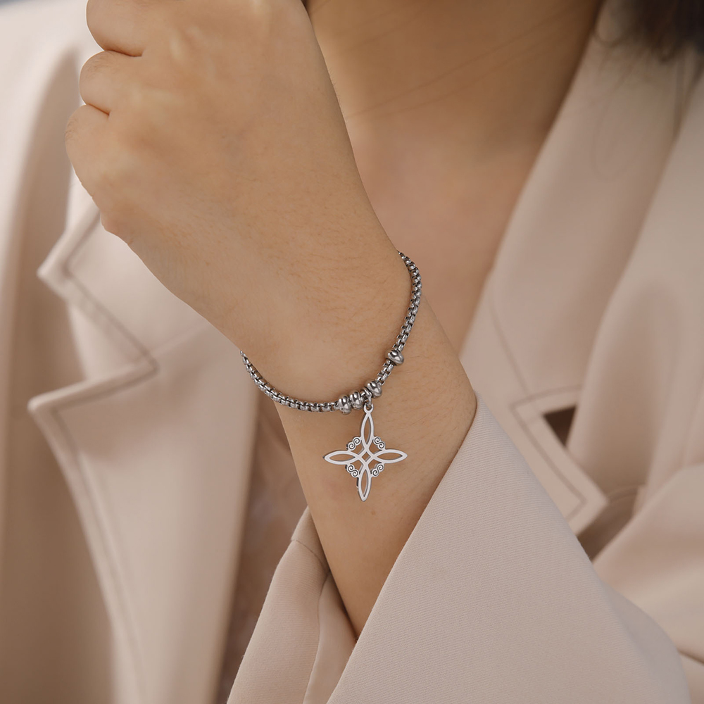 Dawapara – Bracelet à breloques avec nœud de sorcière pour femmes, amulette de Protection des nœuds celtiques, chaîne de perles en acier inoxydable, bijoux Wiccan de sorcellerie