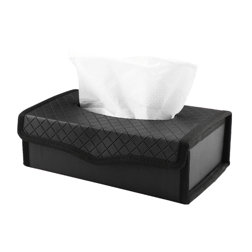 Car Tissue Box Holder PU Leather Dashboard Napkin Box Box Holder Home Office Tissue Box Folding Large Capacity Interior Storage: Black