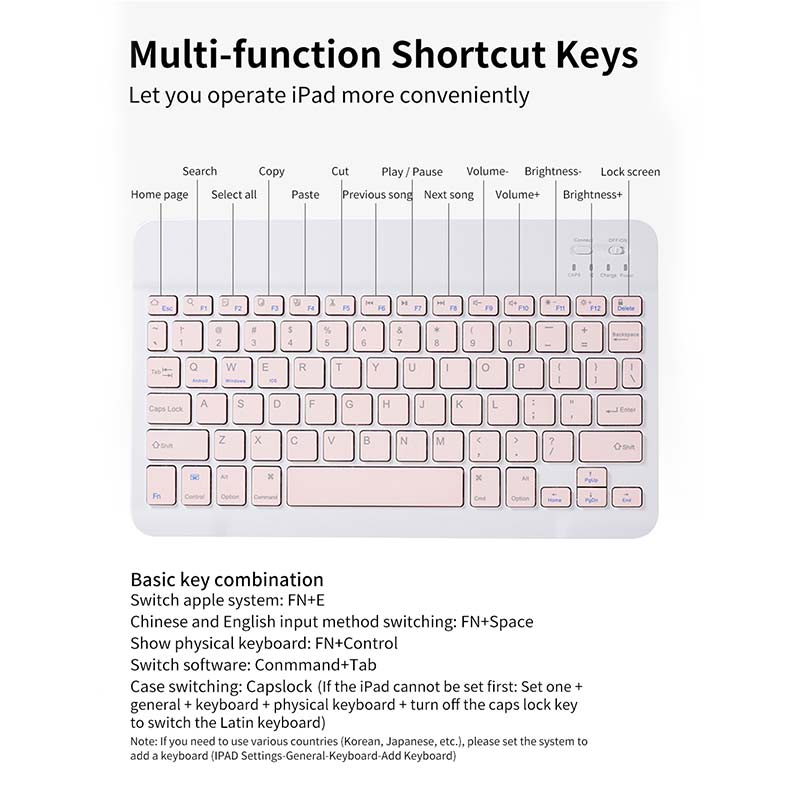 Bluetooth-toetsenbord en -muis voor apple teclado ipad, xiaomi samsung huawei-telefoon, tablet, draadloos toetsenbord voor android, ios en windows