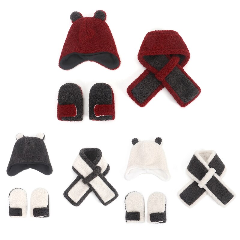 Drie Stuk Hoeden Sjaal Handschoenen Set Kinderen Hoed Winter Warm Gebreide Muts Herfst Winter Gilr En Jongen Mode Sets