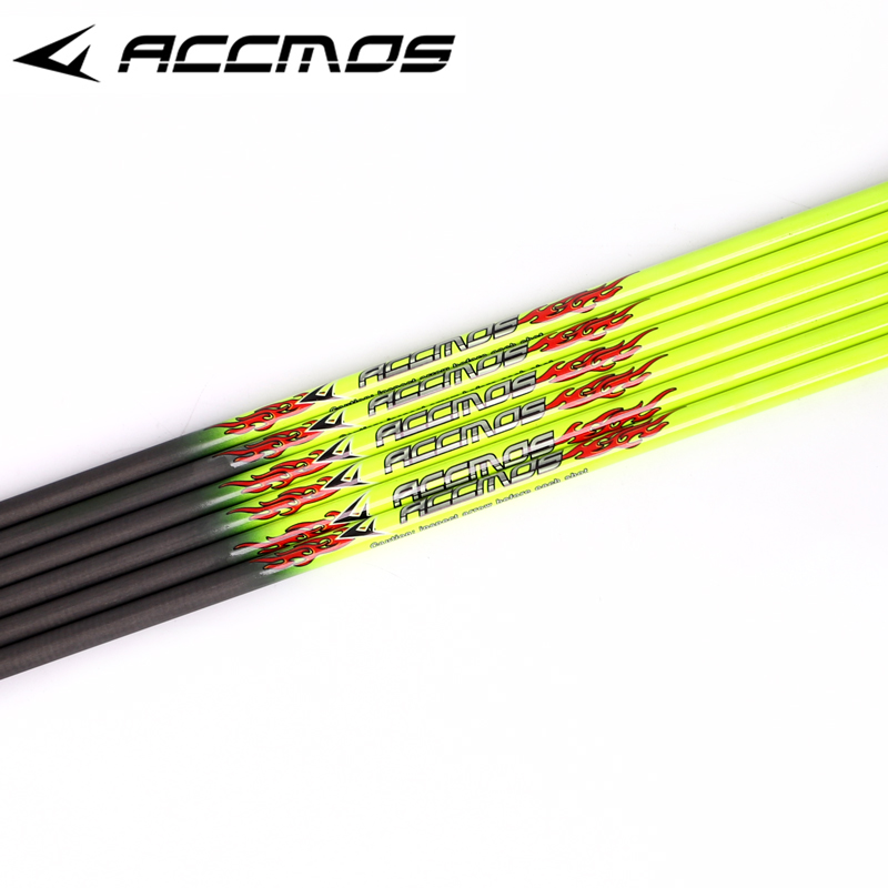 6/12pcs ID 6.2mm Spine 300 / 340 / 400 / 500/ 600 Pure Carbon Arrow Shaft Arrow tube Fluorescent Yellow For Arrow DIY