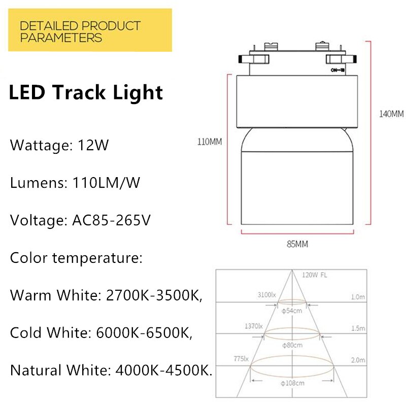 1 stks 12 w COB LED Spoor Licht 360 graden rotatie LED spots Verstelbare LED rail lamp Opbouw Track verlichting Armatuur