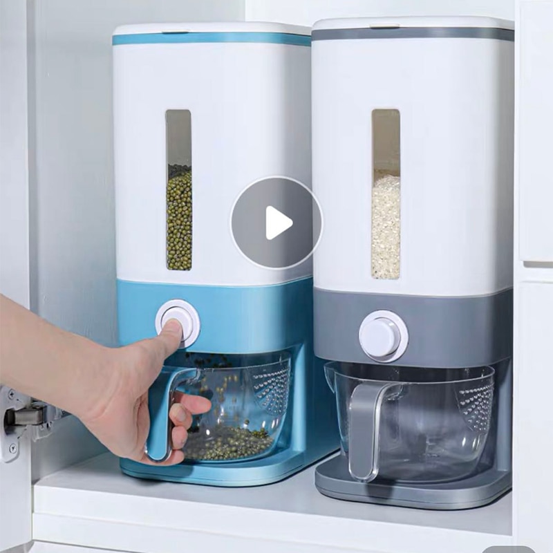 Automatisk plast husholdningskorn dispenser opbevaringsboks målekop køkken mad mad tank ris opbevaringsdåser beholder arrangør
