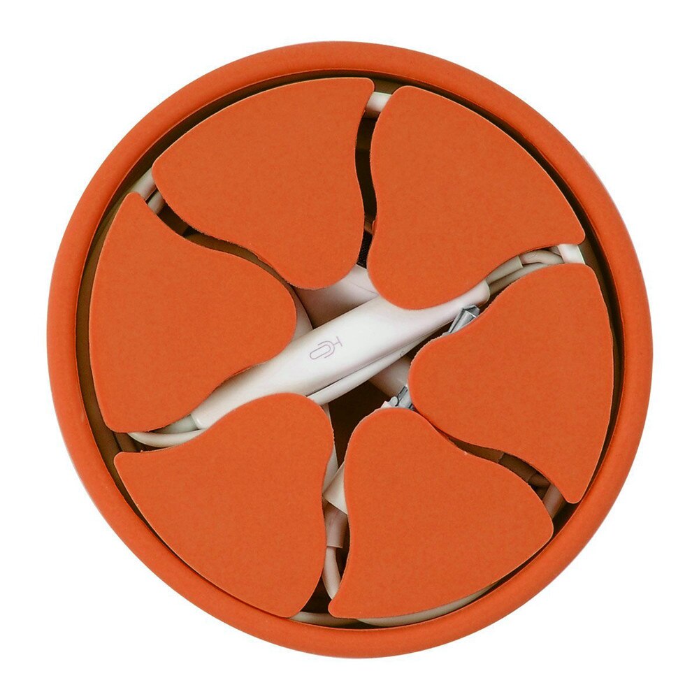 Round Silicone Office Desk Organizer Desk Stationary Storage Box Earphone Protector USB Cable HolderCable Winder Accessorie: orange