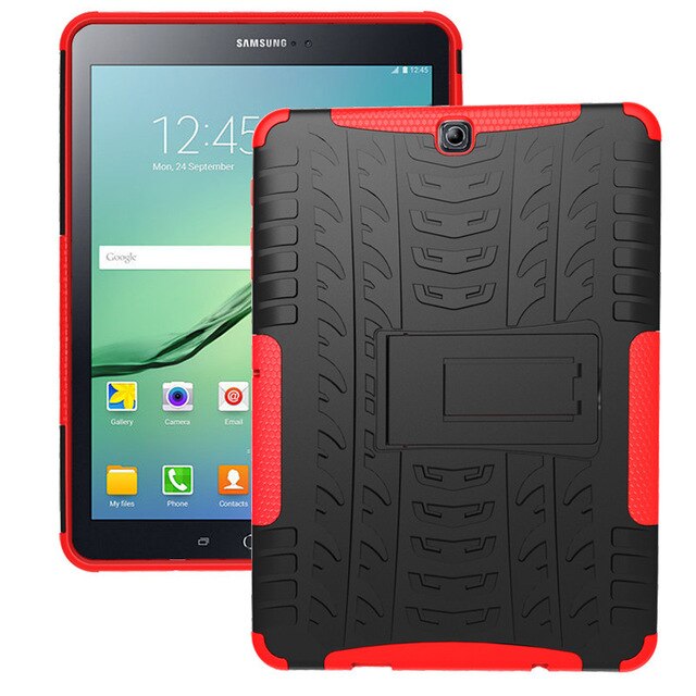 Funda rígida híbrida de TPU para tableta Samsung GALAXY Tab S2 9,7 SM T810 T815 T813 T819, carcasa resistente con película y bolígrafo: red