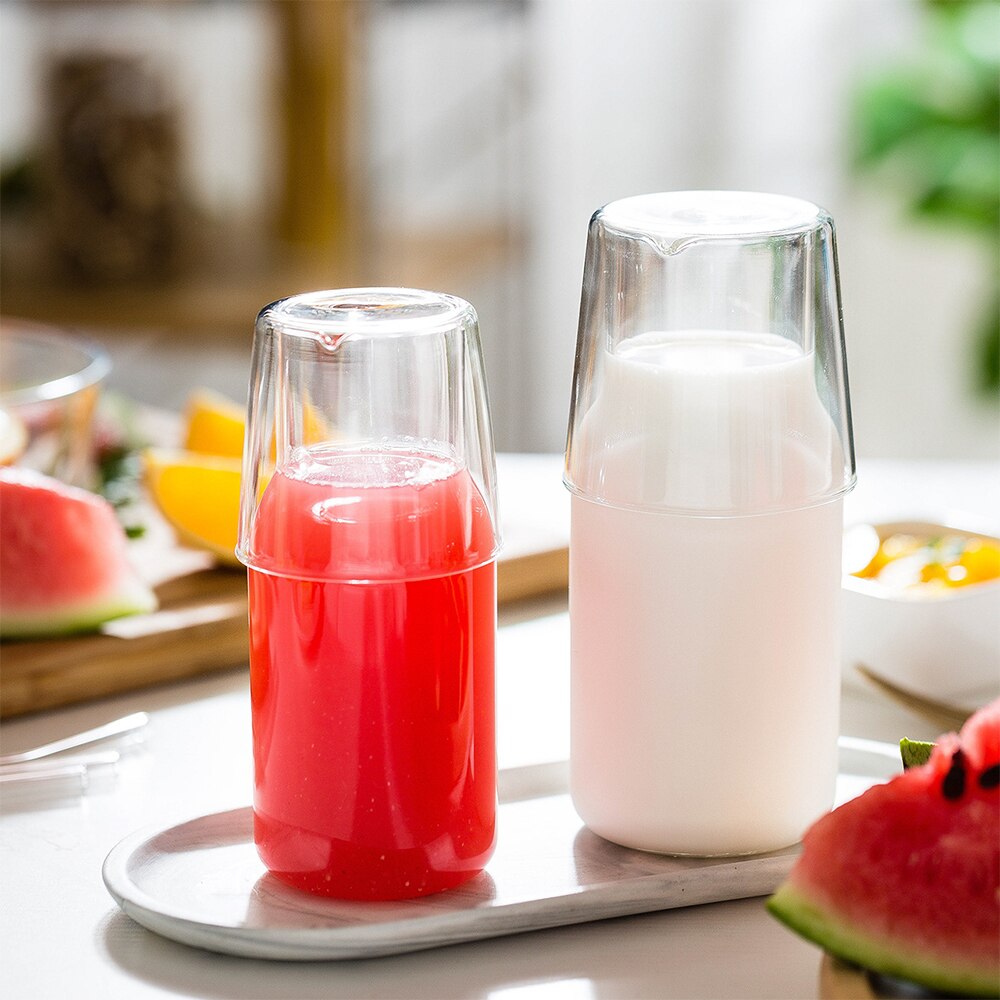 Water Carafe With Tumbler Glass Heat-Resistant Juice Container Glass Water Bottle Drinking Water Cup Set Kitchen Supplies