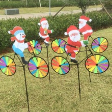 3D Grote Kerstman Op Fiets Windmolen Wind Spinner Draaimolen Yard Garden Decor 95AE