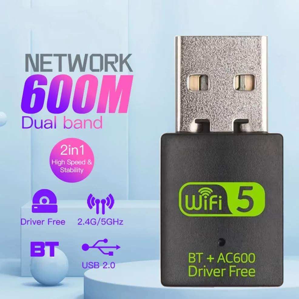 2 in 1 USB WiFi Bluetooth Adapter 600Mbps Dual Band 2.4G 5GHz USB Wi-Fi 5 Network Wireless Wlan Receiver Dongle DRIVER FREE