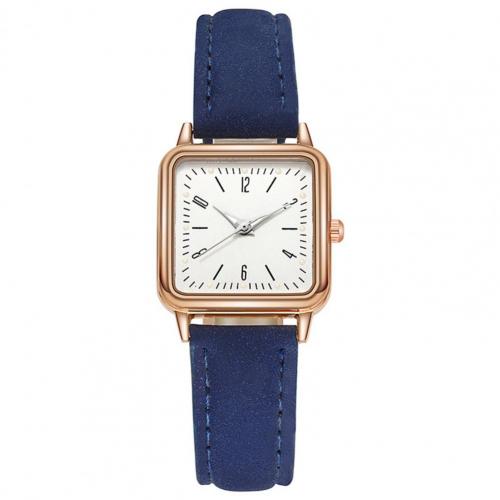 Watch Square Dial Faux Leather Strap Water Resistant Women Round Pointer Watch: Blue