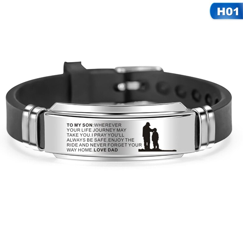 To My Son Inspirational Bracelet Men Wristband Stainless Steel Silicone Bracelets For Boys Love From Mom Dad: H01