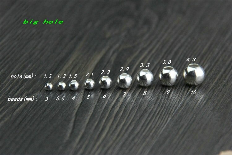 50PCS 925 Sterling Silver Round Loose Beads Spacer Beads for DIY Handmade Bracelet Necklace Jewelry Findings&Component