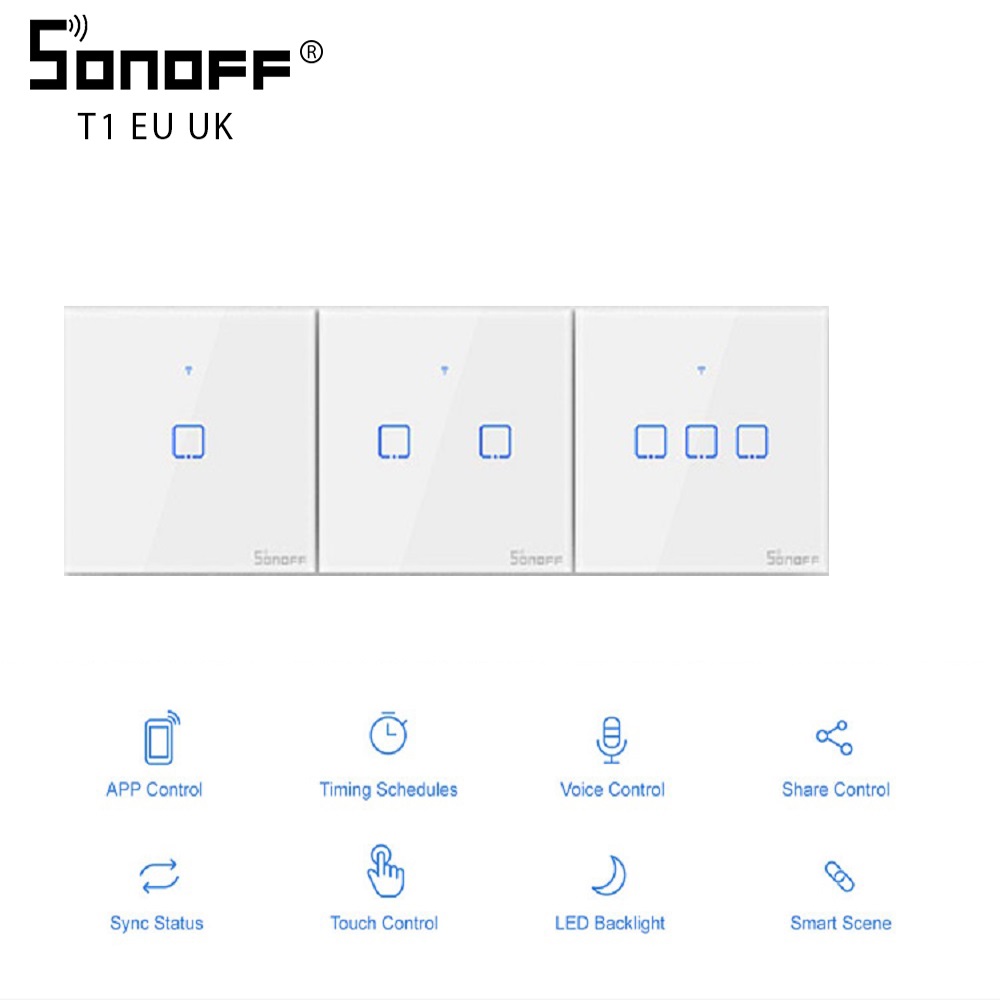 SONOFF TX/T1 EU/royaume-uni 1/2/3 Gang Wifi mur interrupteur tactile lumière Led 433 rf/voix/App télécommande travail avec Google/Smart Home Alexa