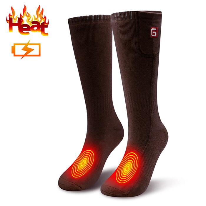 Batterivarmede sokker genopladelige til vinter varm cykling vandring skiløb udendørs sport elektriske opvarmede sokker: Brun