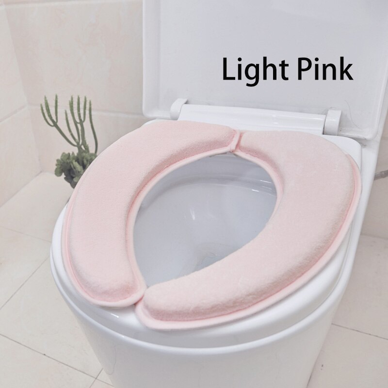 Extra dikke Warme Zachte Toilet Seat Deksel Pad Closestool Protector Badkamer Accessoires Set Sticky Toilet Seat Cover Mat: Light Pink