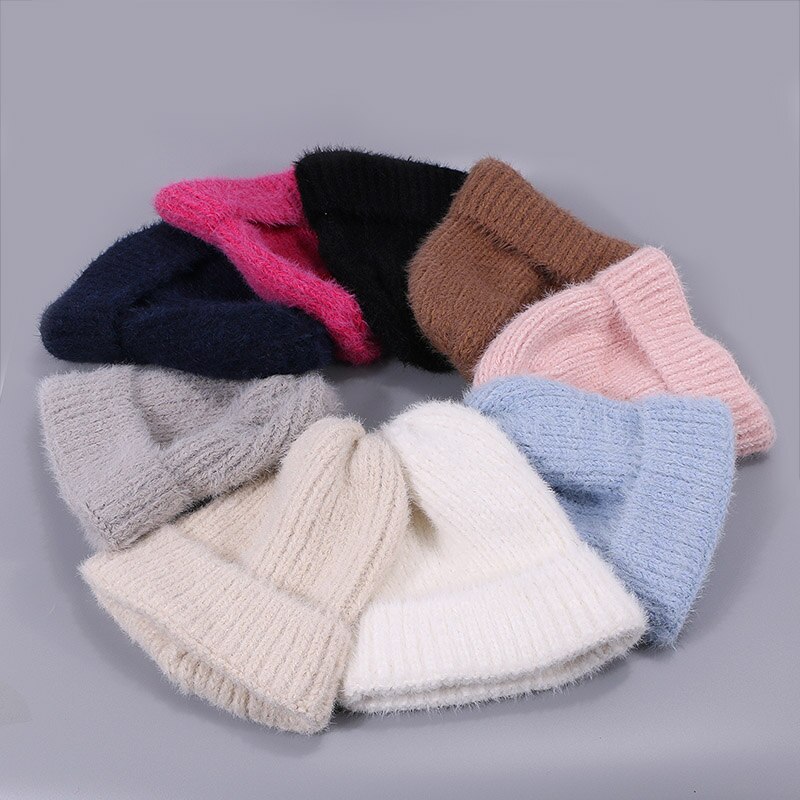 Konijnenbont Muts - Winter Warme Gebreide Dikke Muts voor Dames Heren - Casual Effen Stijl - 55-60cm Hoofdomtrek