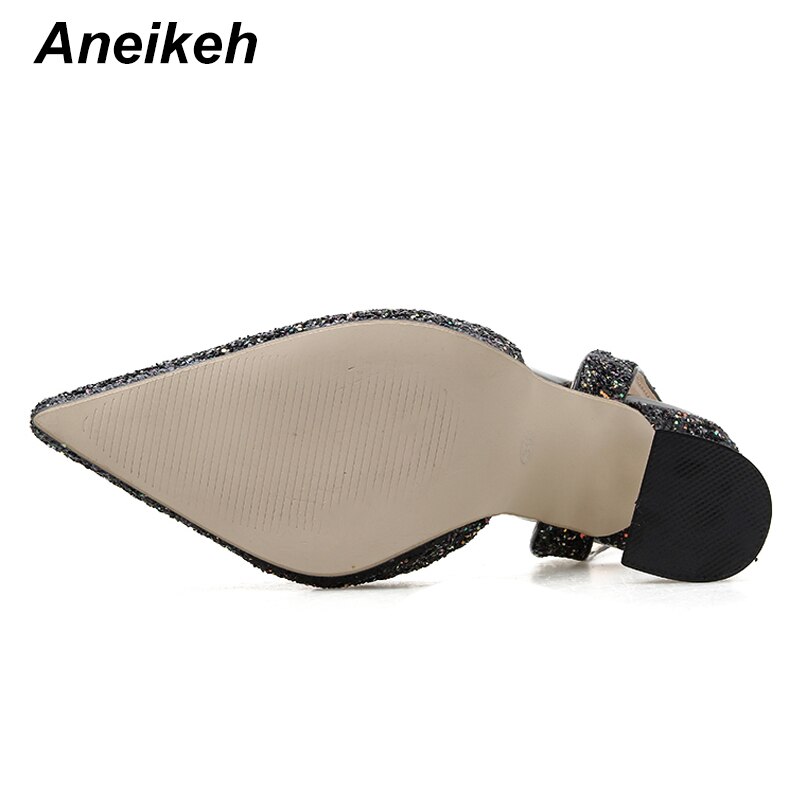 Aneikeh Glisten Sequins Women Pumps Pointed Toe High Heels Weeding Shoes Spike Heel Slingback Ladies Pumps