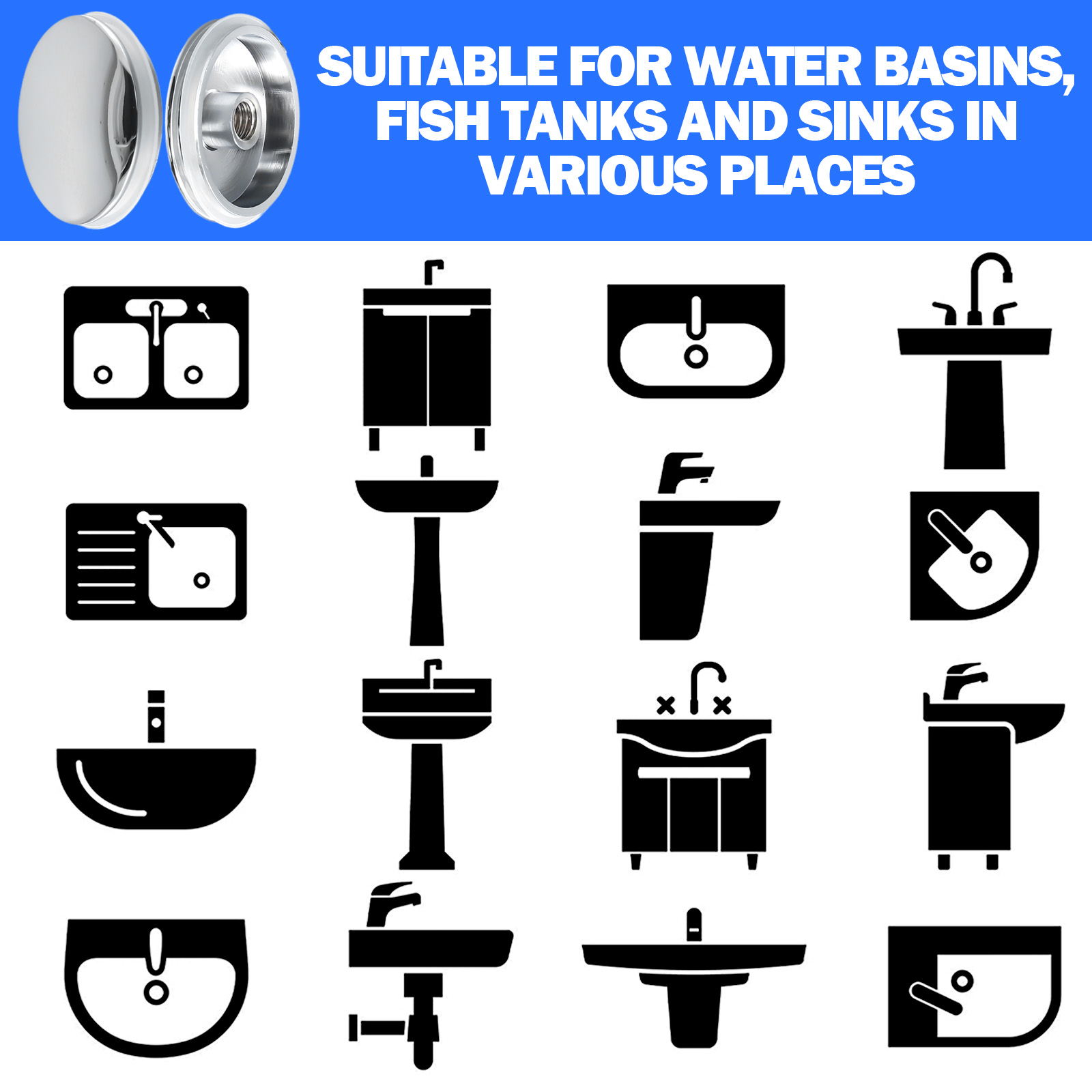 38mm Sink Tap Hole Cap Replacement Sink/Basin Waste Plug Cap Easy Pop-Up Click Clack Chrome For Bathroom Basin Sink And Bathtub