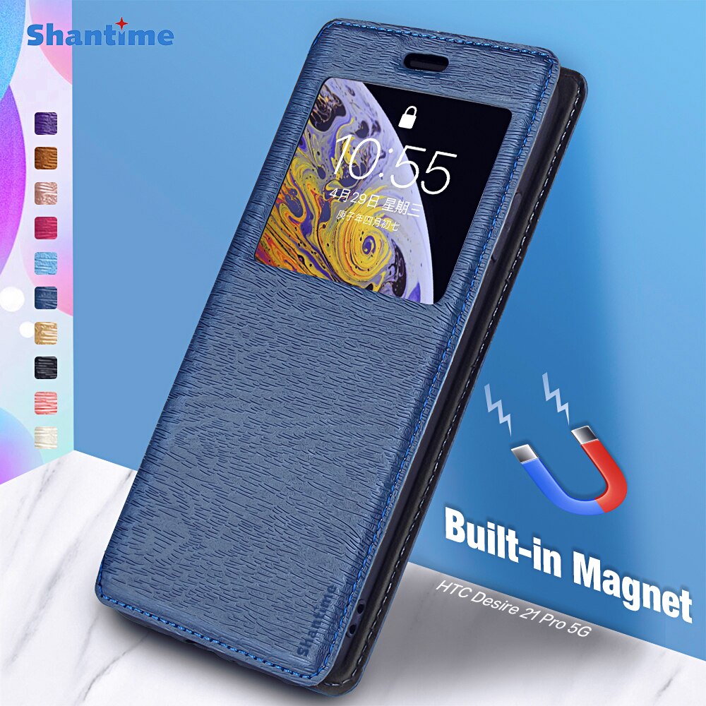 For HTC Desire 21 Pro 5G Case For HTC Desire 21 Pro 5G View Window Cover Invisible Magnet and Card Slot and Stand
