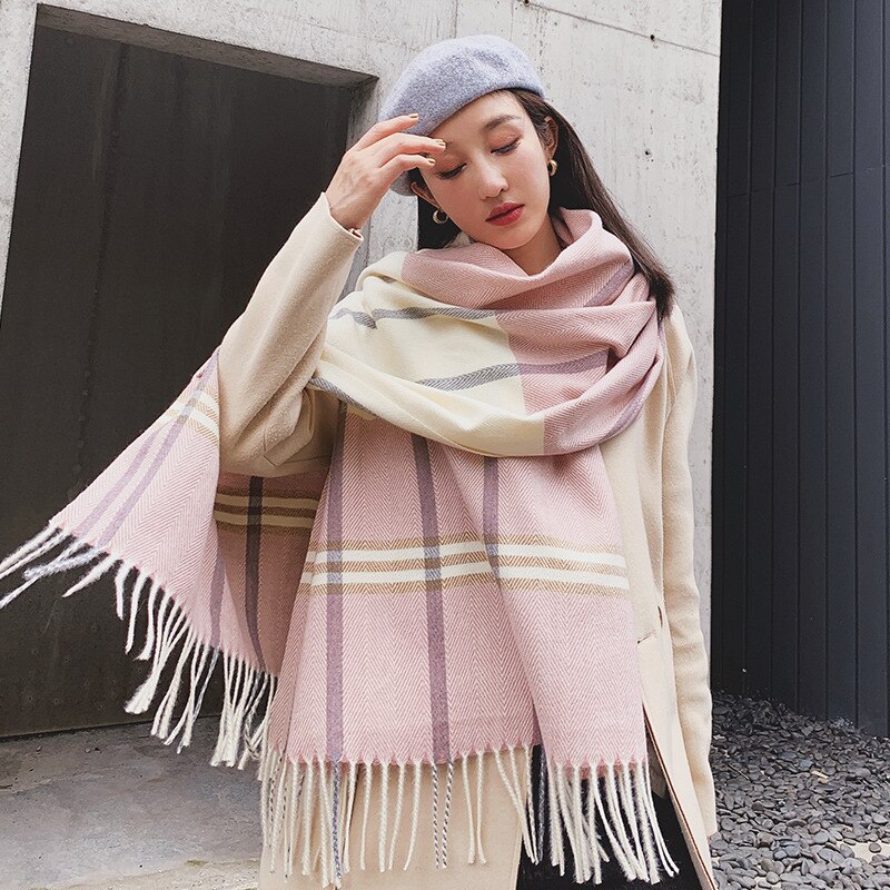 Bekväm dubbel-användning scarf höst vinter bekväm vintage tjock varm söt rutig stickad halsduk