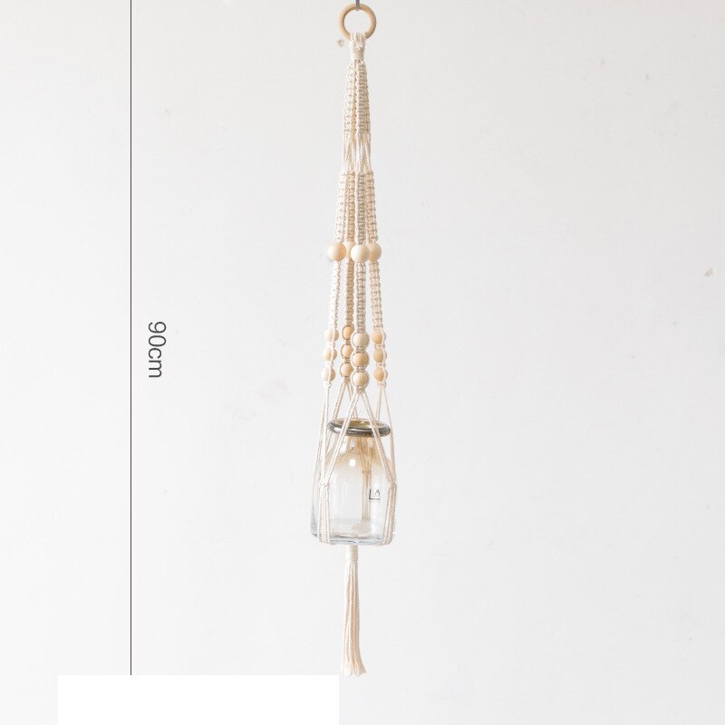 Macrame Plant Hanger Groen Geel Beige Met Bean Groen Geel Zwart: GBH1004