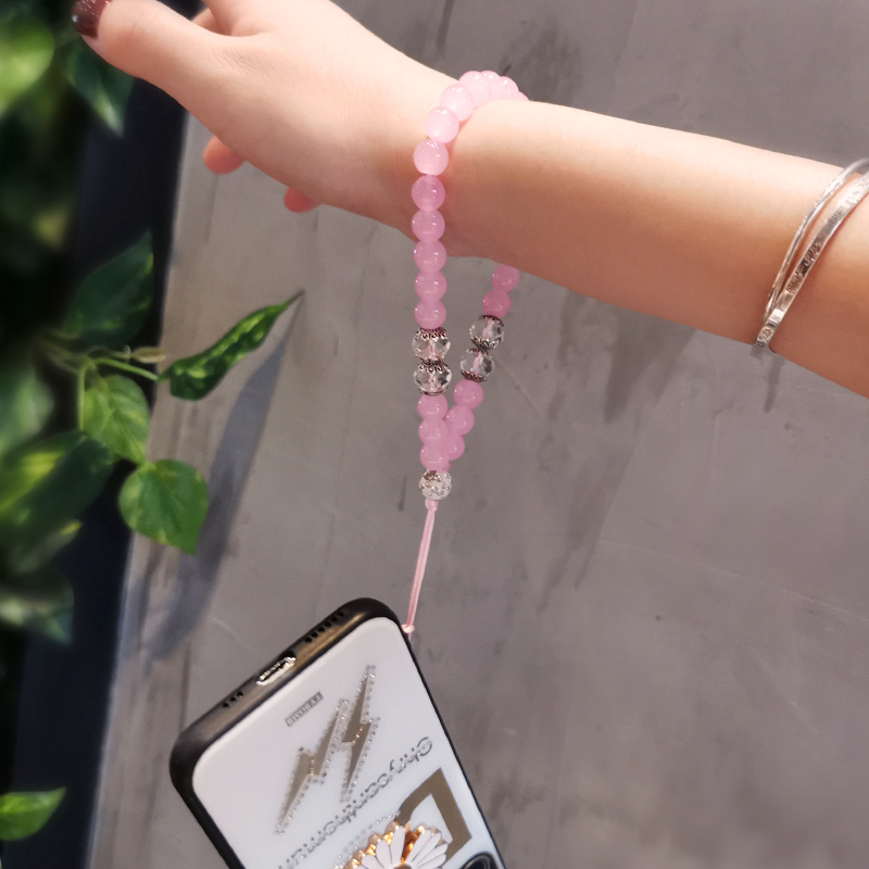 Cute Charm Rhinestone Mobile Phone Chain Rope Crystal Bead Bracelet For iPhone Huawei Mobile Phone Keychain Bead Lanyard