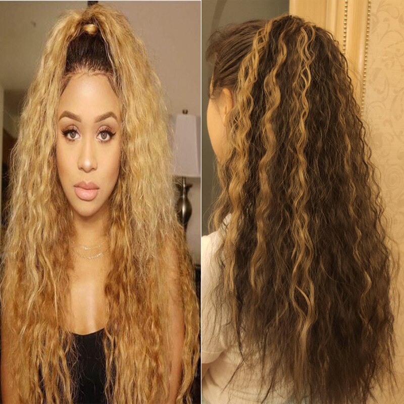 Rosa Ster Lang Krullend Synthetische Paardenstaart Voor Vrouwen Met Synthetische Wrap Around Magic Plakken Maïs Clip In Haarstukje Zwart Nep haar