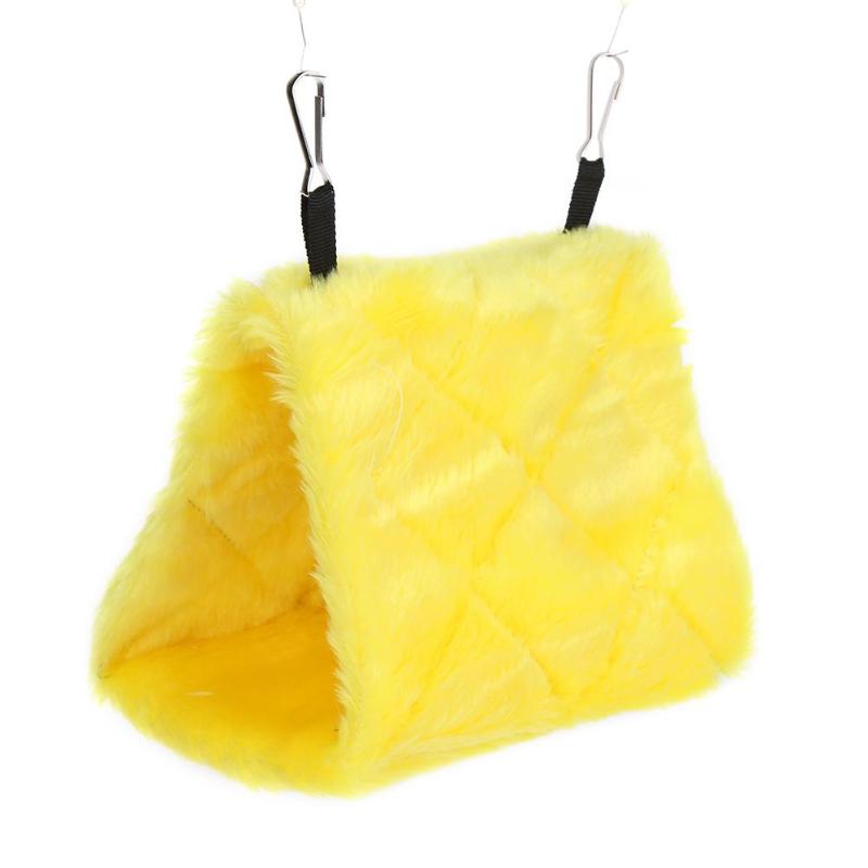 Hamaca suave y cálida de felpa para pájaros loros, nido de mascotas, cama colgante, jaula de loro, hamaca, casa de choza de terciopelo Coral, adecuada para Lovebird: Amarillo / M