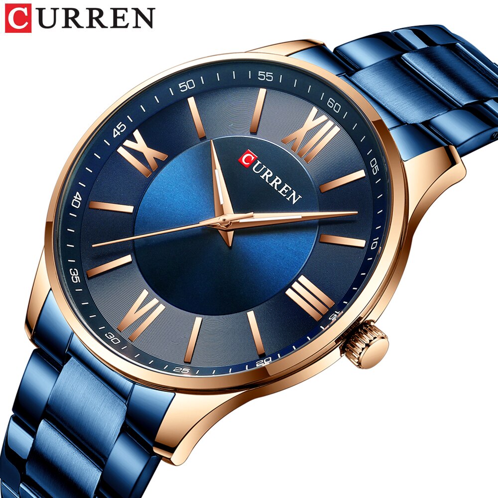 Curren roestvrijstalen herenhorloges, eenvoudig en klassiek quartz zakelijk horloge, dun horloge voor heren