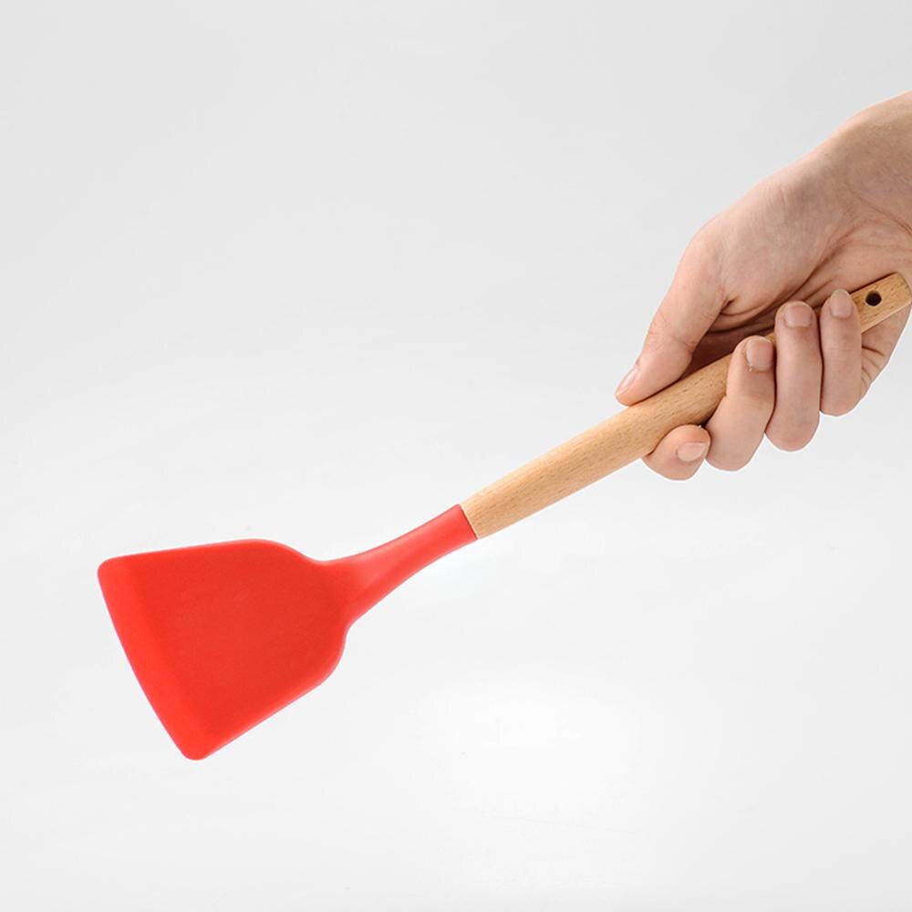 Wood Silicone Cooking Cake Utensils Natural Wood Handle Cooking Tools Turner Tongs Spoon Spatula Bakeware Kitchen Tools