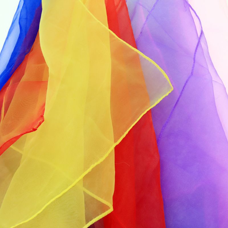 Kinderen Kids Kleuterschool Prestaties Dans Sjaals Heldere Snoep Kleur Goud Draad Jongleren Beweging Vierkante Sjaal Hoofddoek Props