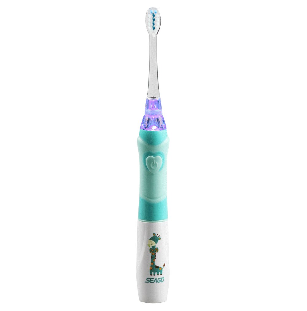 SEAGO-cepillo de dientes eléctrico sónico para niños, cabezales de repuesto con temporizador inteligente, batería LED, para 3-12 años: green