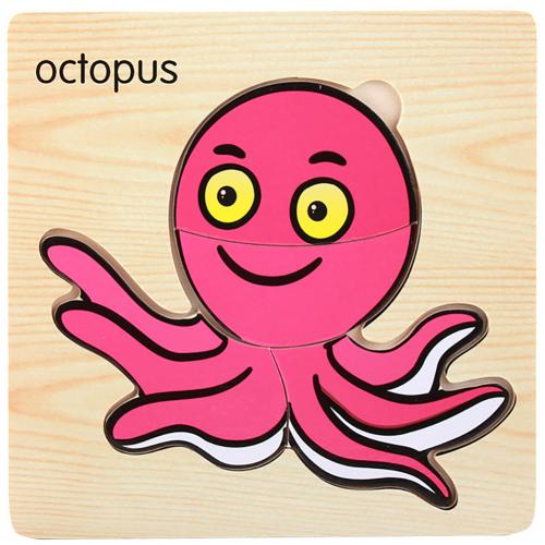 Holz 3D Tiger Fisch Marine Tier Puzzles Bord Pädagogisches Kinder Spielzeug entwickeln kinder der anerkennung farben und form: Octopus