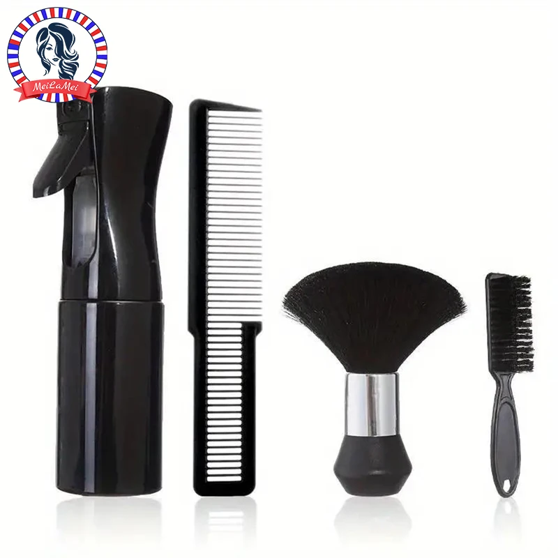 Herramientas profesionales de barbería, botella pulverizadora, peine, cerdas de nailon, cepillo para Barba, cepillo de Limpieza del cabello, accesorios de estilismo de salón, 4 Uds.