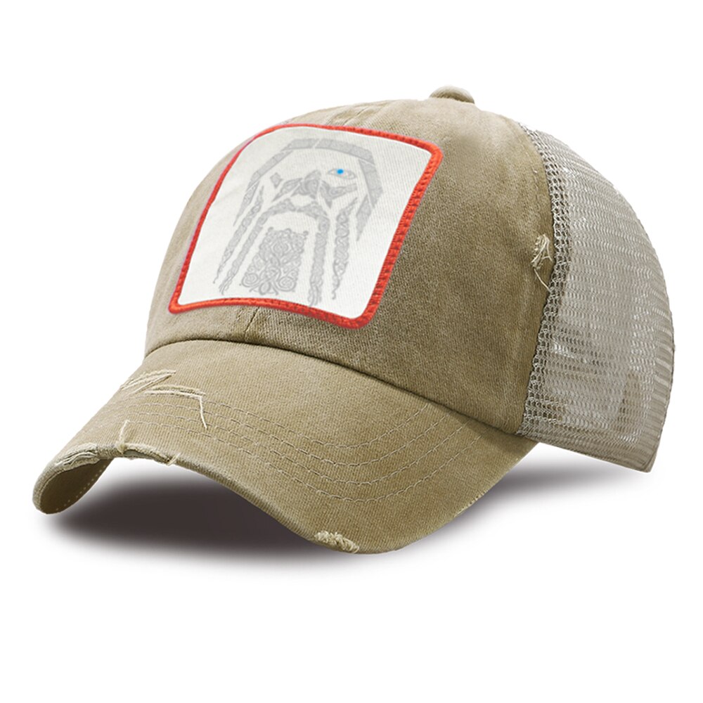 Vikings-gorra de béisbol con estampado de Odín para mujer, gorro de béisbol con estampado de Odín, malla ajustable, informal, para exteriores, deportes de calle, unisex: khaki6