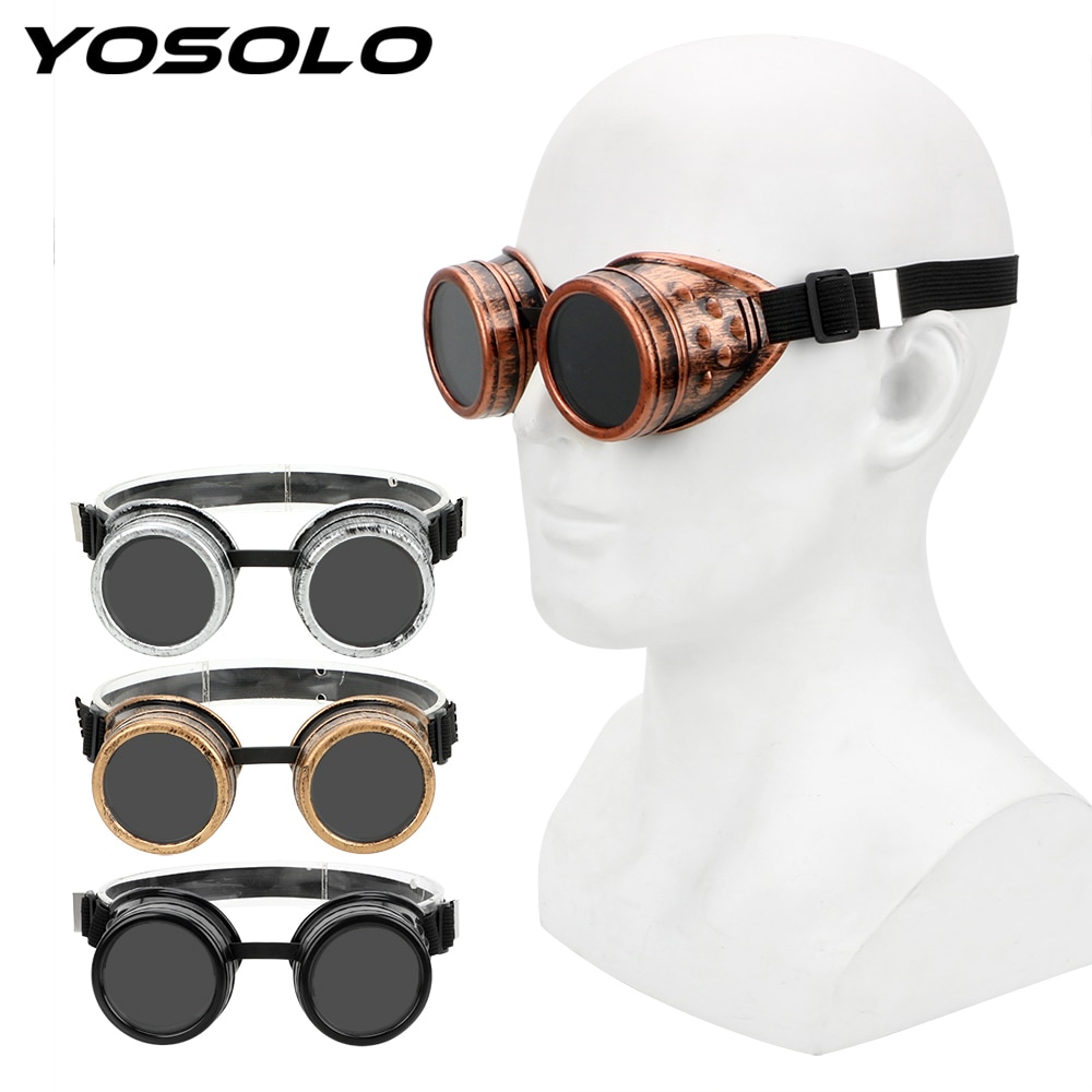 YOSOLO Moto Goggles Adjustable Steampunk Glasses Retro Welding Punk Gothic Sunglasses Windproof Eyewear Protective Gears