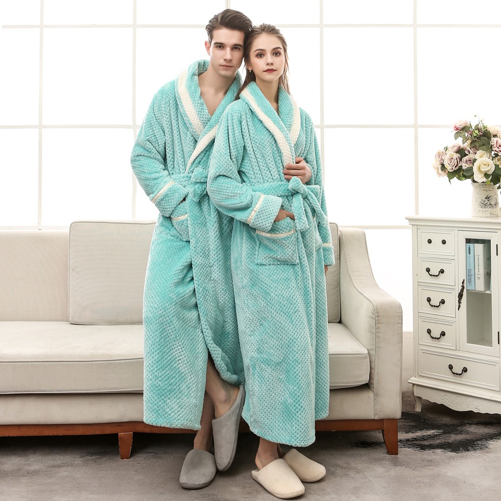 Couples Bathrobe Men Sleepwear Winter Lengthened Bathrobe Splicing Home Clothes Long Sleeved Robe Coat szlafrok Bath Robe