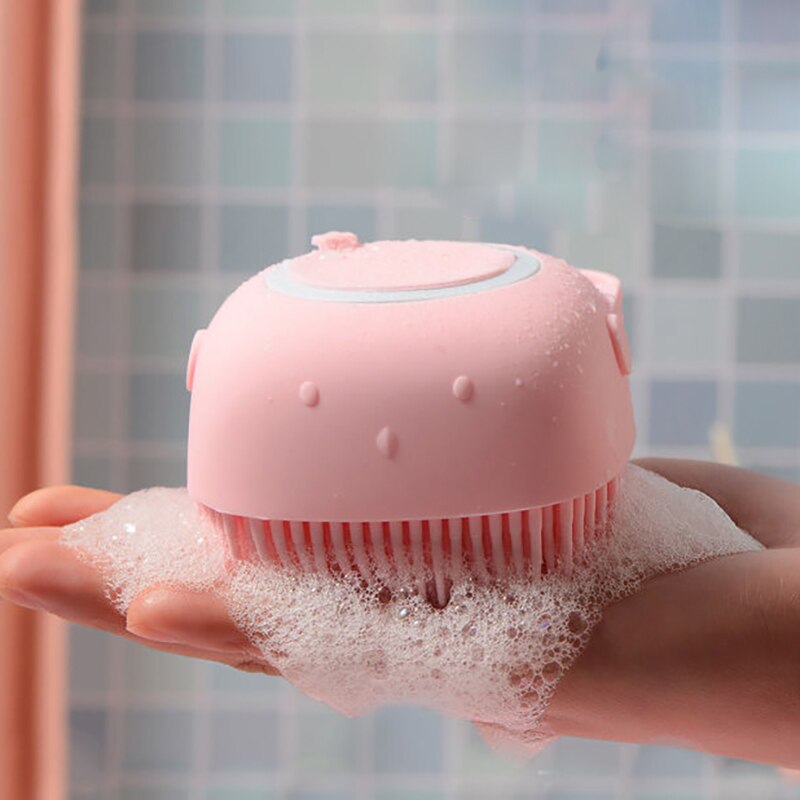 Cepillo para baño de perro 2 en 1 para mascotas, peine para masaje de SPA de silicona suave, aseo de pelo para perros y gatos, herramienta de limpieza para perros: New Pink