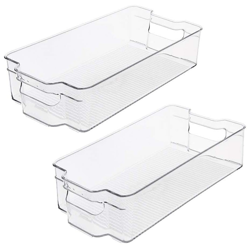 Stackable Plastic Storage Bins Organizer - 2 Pack, Clear Pantry Organization with Handles For Kitchen, Freezer: Default Title