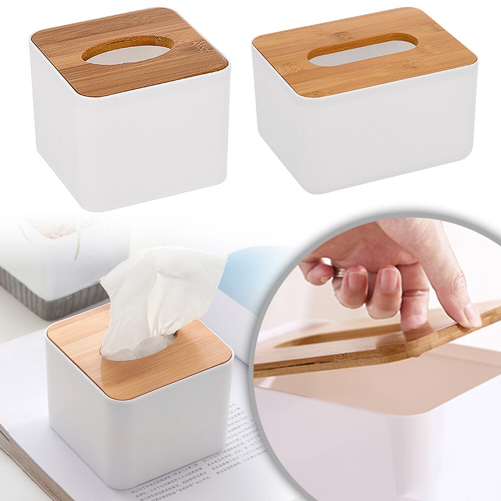 Style Bamboo Square Tissue Box Bathroom Kitchen Wooden Tissue Organizer for Toilet Bedroom and Office Wood Table Decor